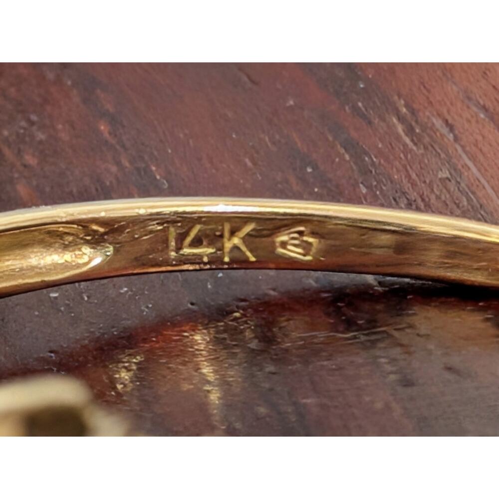14K YELLOW GOLD Ring Size 6.75 With 3 Oval Aquamarine & 4 TINY DIAMOND Stones - Picture 6 of 9